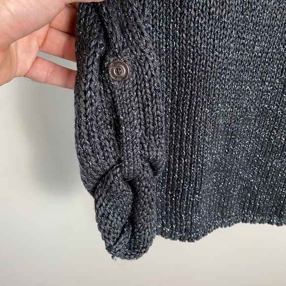 RW & Co. Women's Metallic Charcoal Long Sleeve Knit Sweater Size XS Roll-tabs - Picture 3 of 13